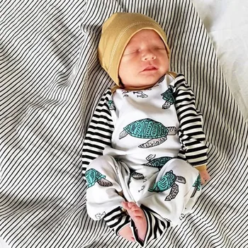 

Newborn Infant Baby Boy Girl Tortoise Striped Cartoon Romper Jumpsuit Hat Clothes Set Fashion Czapki Dla Dzieci Kız Bebek Giyim