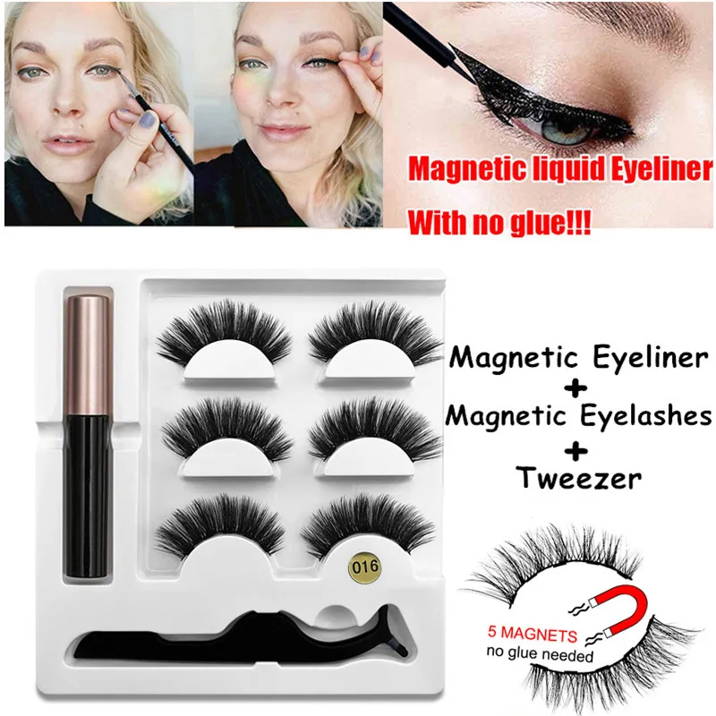 

Fake Mink Eyelashes Natural Eye Lashes Extension Magnetic Liquid Eyeliner & Magnetic False Eyelashes & Tweezer Set Tool