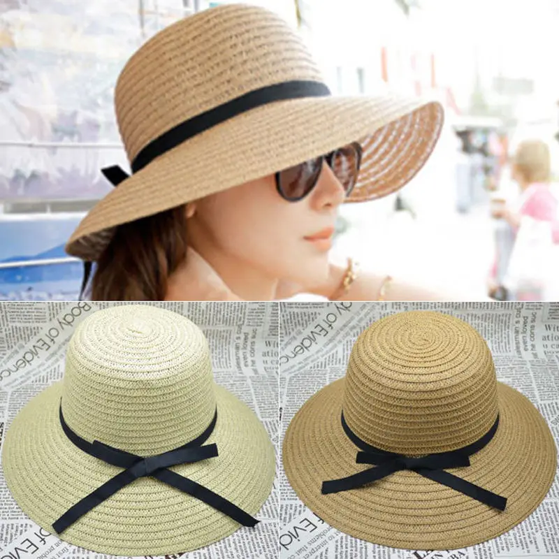 Летняя богемная шляпа для девочек, широкий пляжный навес, ковбойская шляпа, соломенная дискета, шляпа в ковбойском стиле на плоской подошве, женская летняя соломенная шляпа с бантом