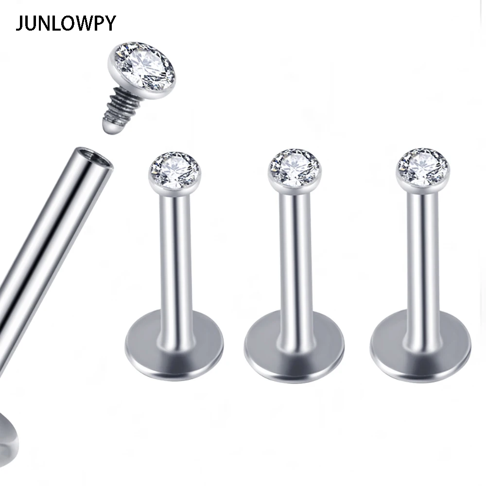 

JUNLOWPY Fashion labret ring free shipping 120pcs/lot body piercing jewelry stainless steel clear lip stud 1.2*6/8/10*2mm