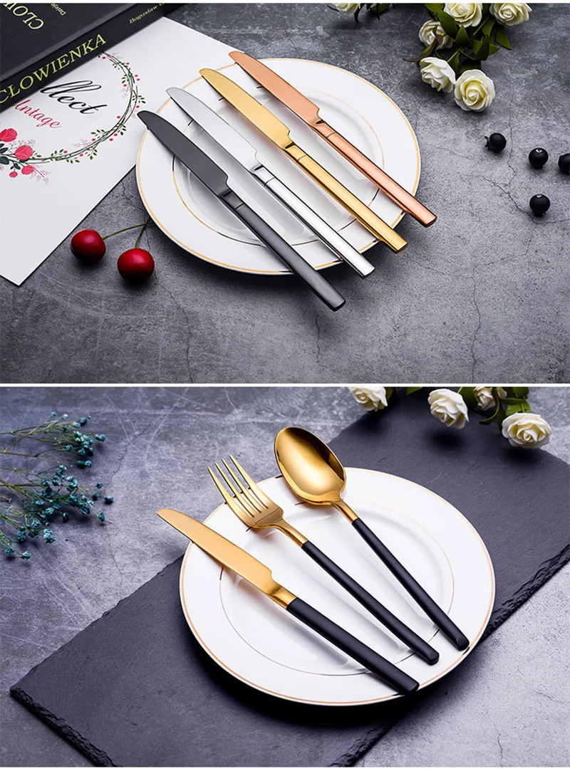

Gold Tableware Set Stainless Steel Cutlery 4 Gold Cutlery Knife Cutlery Silver Knife Dinner Frames and exhibits European style
