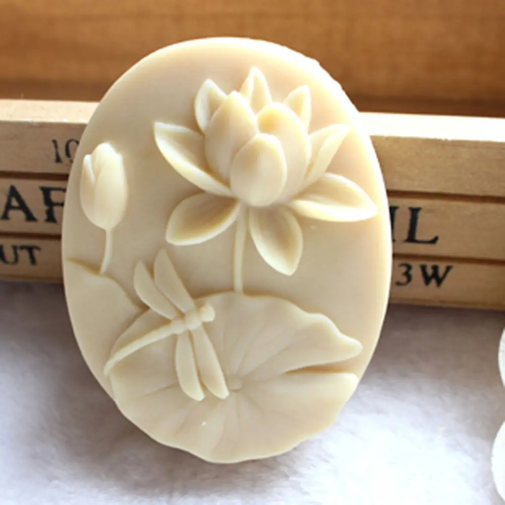 

Grainrain Dragonfly and Lotus Handmade Candle Soap Molds Oval Silicone Soap Making Mould