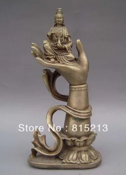 

bi00218 Chinese white Bronze Kwan Yin Quan Yin Buddha Hand Statue