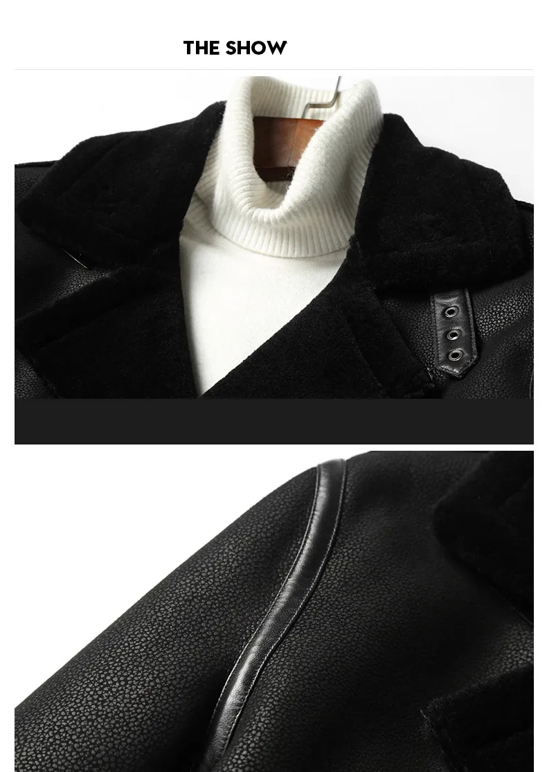 Куртка из натуральной кожи, мужская зимняя куртка из настоящей овчины, пальто для мужчин, шерстяная меховая подкладка, мотоциклетная куртка, Chaqueta T-12-1801MY1895