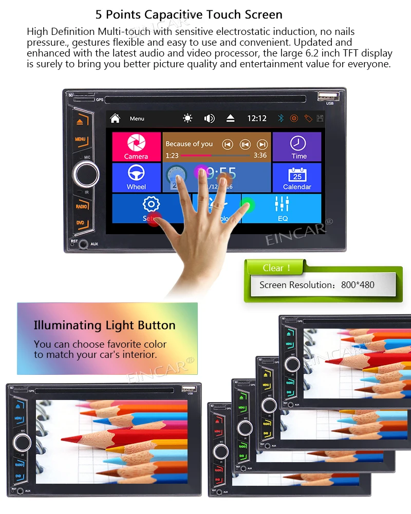 Perfect DVD Player Support FM/AM/RDS Radio/GPS/USB/SD/1080P Video/Bluetooth/Colorful Button/AUX-in/Steering wheel Control/Rear view 3
