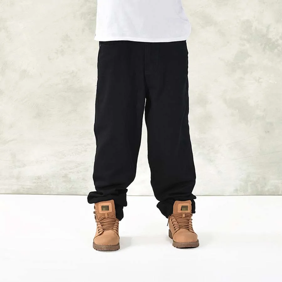 Осенне-зимние мужские джинсы, черные джинсовые штаны, хлопковые повседневные длинные брюки, Свободные мешковатые хип-хоп шаровары, широкие штаны, большие размеры 30-46