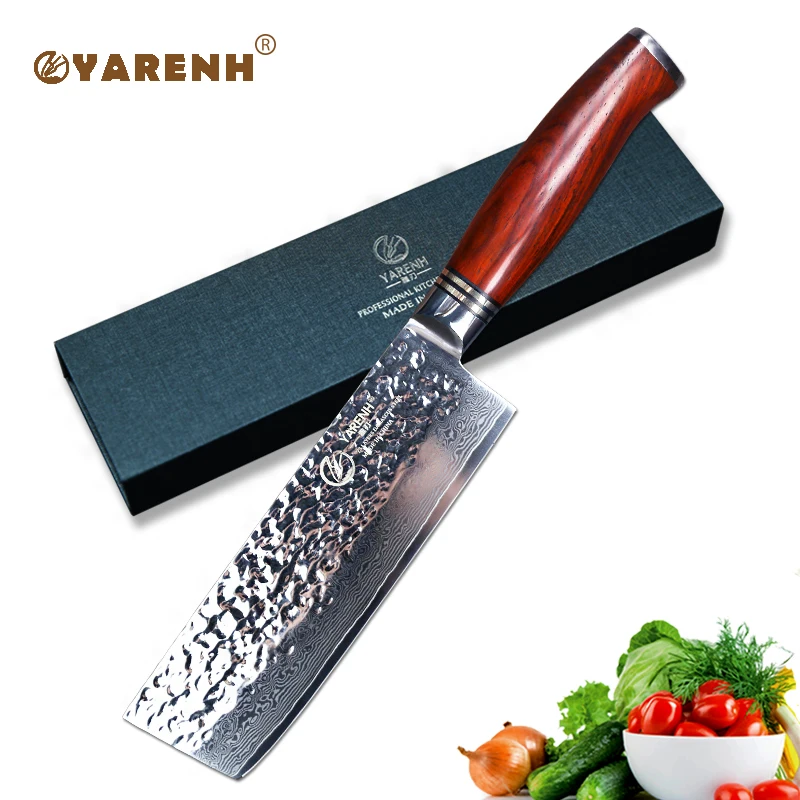 YARENH 6.5 inch kitchen knife nakiri vegetable knives Japanese VG10 Damascus steel slicing chef knife dalbergia wood handle