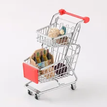 Mini Simulation Small Supermarket Shopping Cart Children Handcart Beauty Egg Tray Makeup Storage Desktop Ornaments Posing Props