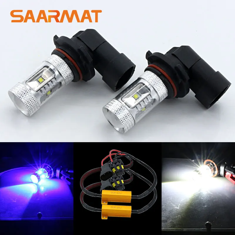 2x 9006 HB4 White Blue LED 30W Fog Light DRL Canbus Decoder For Volkswagen Eos Golf