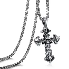 EVBEA Skull Cross Necklace Stainless Steel Chain Leather West Syrian Cross Pendant Evil Sword Christian Gifts for Dad Men Seren stylish skull cross pendant necklace for men