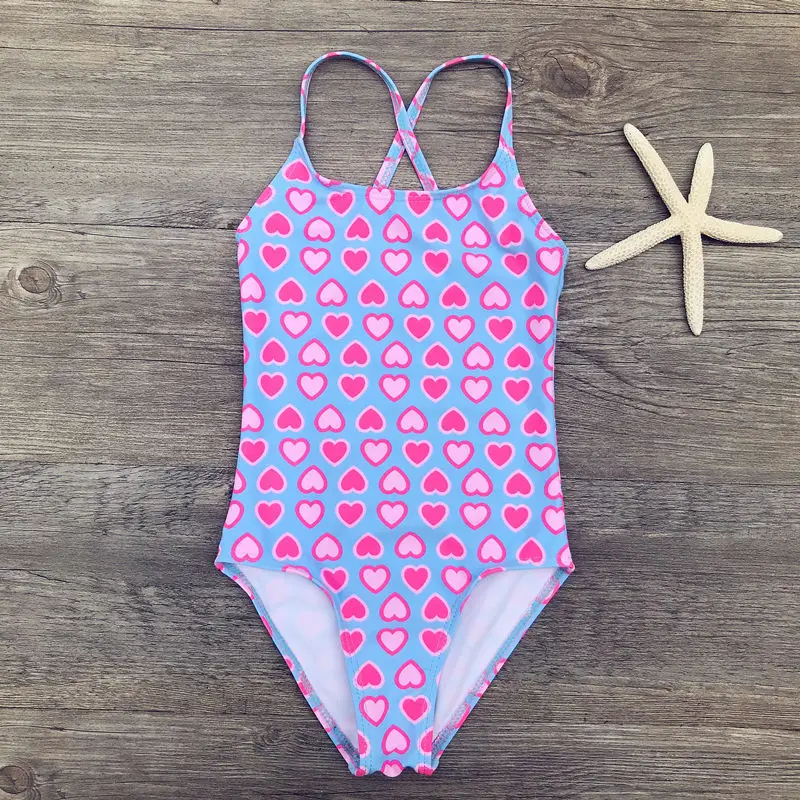 

2-8 years kids heart print girls swimwear new 2019 one piece swimsuit swimwear falbala swimming suit bathing suit A104