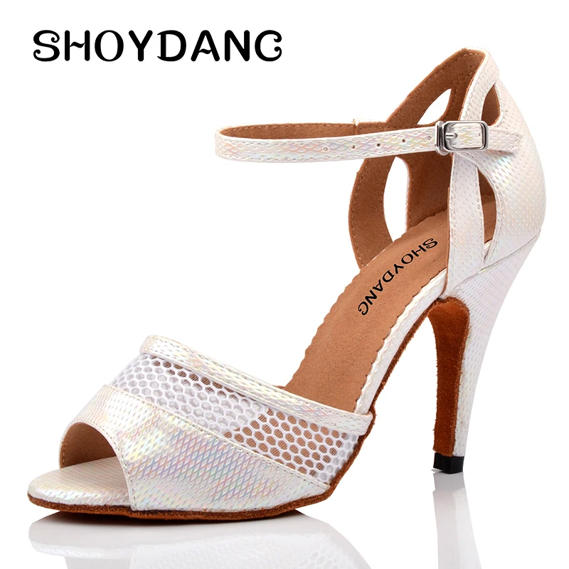 

SHOYDANC Wonen Shoes Dance New Material Discoloration PU Salsa Dance Shoes Women White Blue zapatos de baile latino mujer