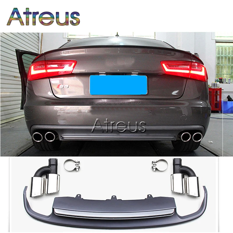 

1set Grey PP Car Rear Lip Diffuser Spoiler with Exhaust Tips For Audi A6 C7 4-door Sedan 2012 2013 2014 2015 2016 Accessories