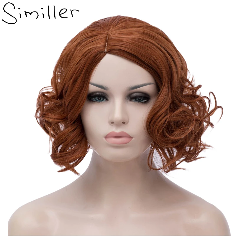 Similler Women Fluffy Bob Short Wigs Synthetic Hair Heat Resistant Dark Orange Middle Parting Halloween Cosplay Wig | Шиньоны и парики