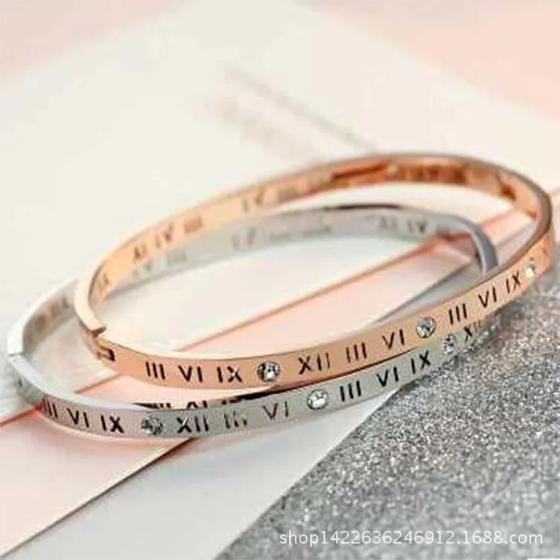 

High Quality 3 Color Numeral Bracelet Titanium Plating Rose golden Plated OL Hollow Out Crystal Stainless Bangle Bracelet