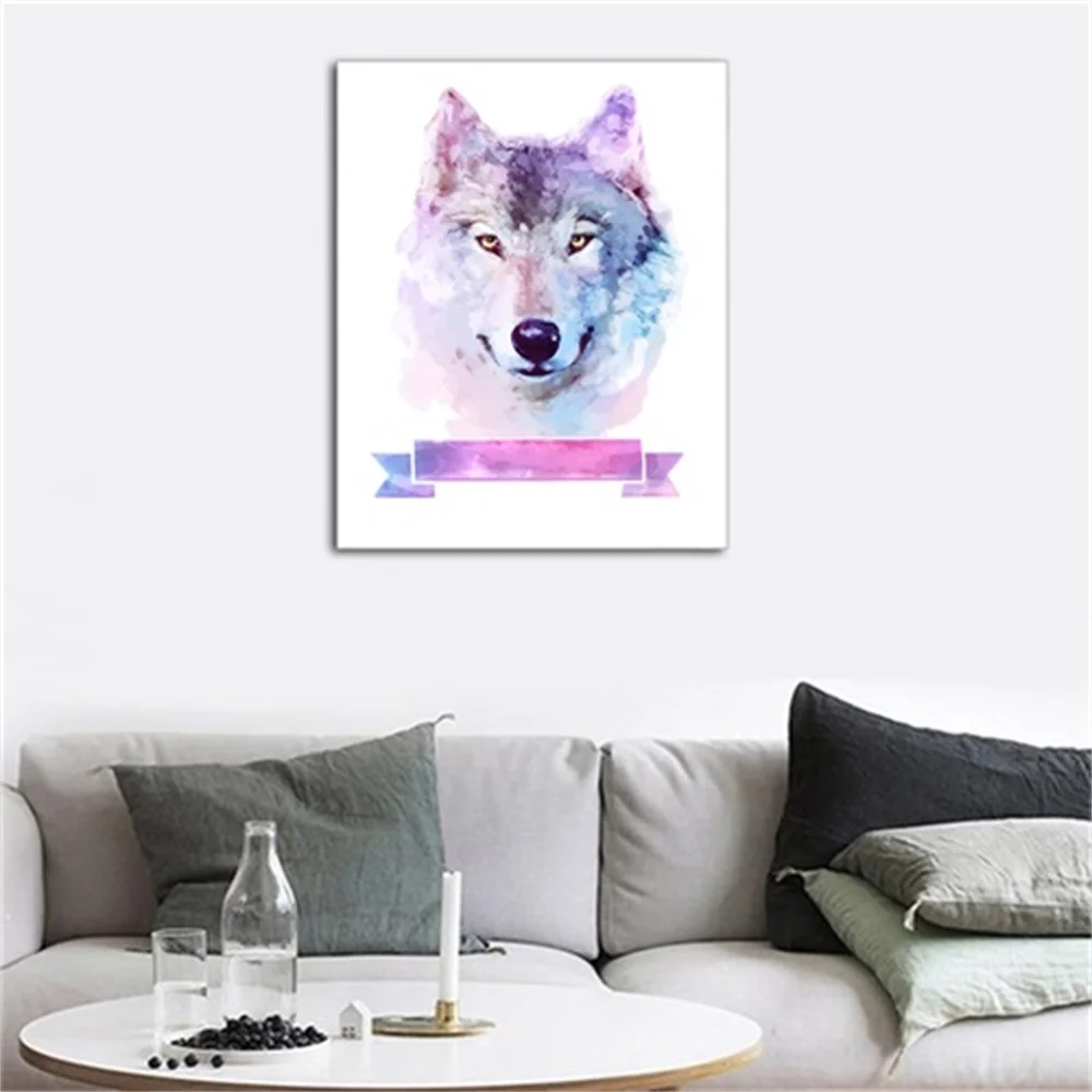 

Laeacco Canvas Calligraphy Painting Watercolor Wild Animal Poster and Print Wolf Wall Artwork Home Decoration Living Room Decor