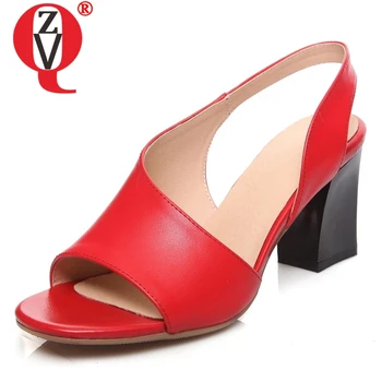 

ZVQ cozy cow leather woman sandals summer fashion party cool girl Cross-Strap high heels women shoes solid red black white shoes