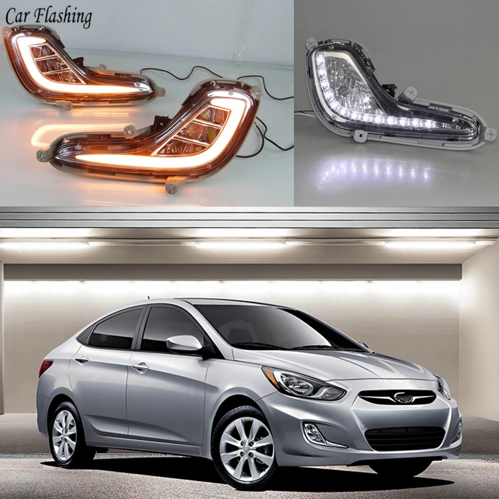 

Car Flashing 1Set LED DRL Daytime Running Light fog lamp cover with turn signal For Hyundai Accent Solaris 2010 2011 2012 2013