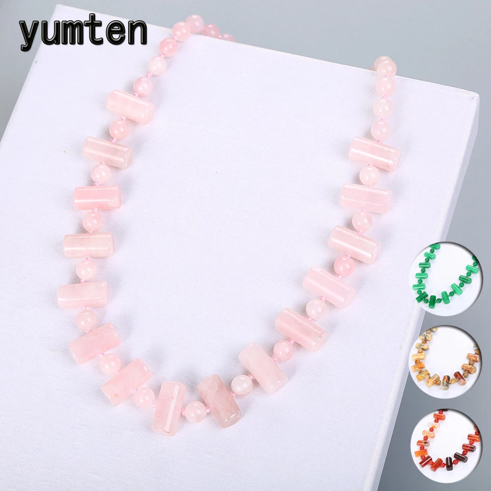 

Yumten Rose Quartz Necklace Gemstone Bead Accessories Women Fashion Jewelry Star Bijoux Femme Collier Kralen Kettingen Voor Gift