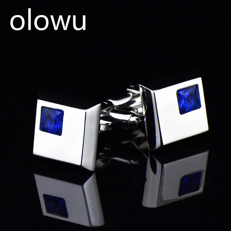 Olowu новинка роскошные мужские запонки с голубыми кристаллами и стразами