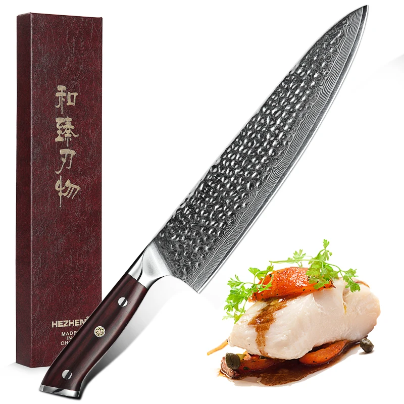 

HEZHEN 10'' inch Butcher's Knife Kitchen Knives Japanese Damascus Steel VG10 Chef Santoku Knife with Madagascar Dalbergia Handle