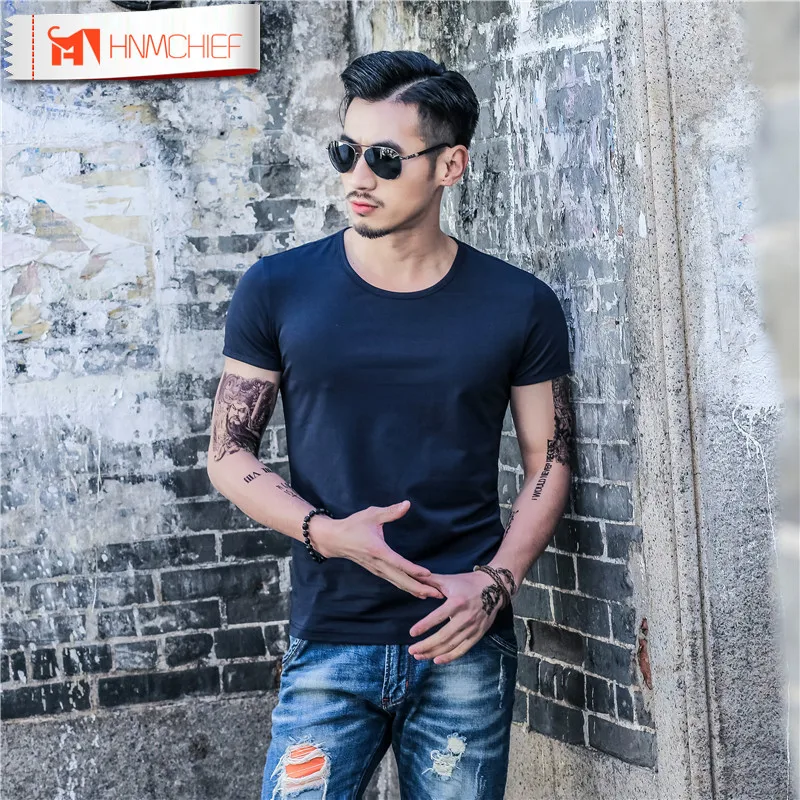 

HNMCHIEF 2019 Clothing Round neck V neck Men's T Shirt Men Fashion Tshirts Fitness Casual For Male T-shirt M-XXXL Free Shipping