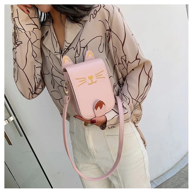 Fashion women Cute Cat Handbag Vintage Shoulder Bags Messenger Bags PU Leather Mini Handbags Cartoon Purse bag