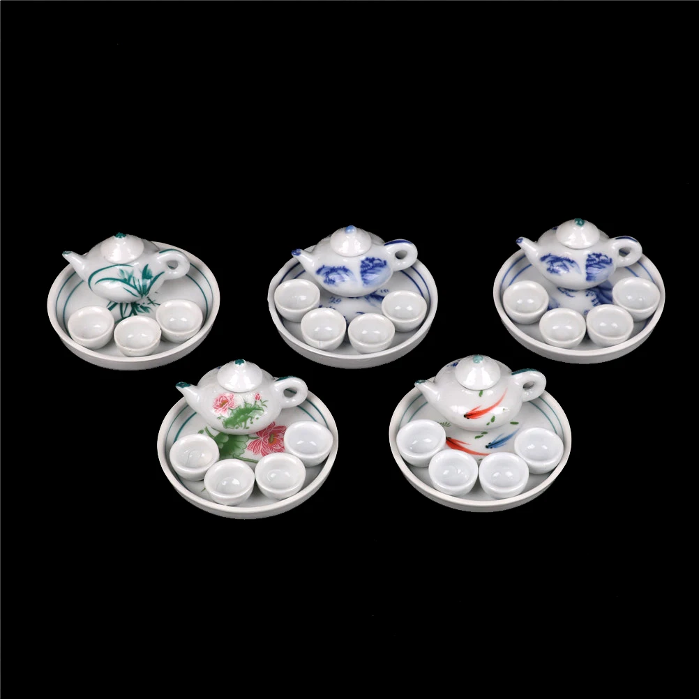 6pcs Miniature Dollhouse dinnerware porcelain tea set tableware Cup plate Colorful floral print | Игрушки и хобби