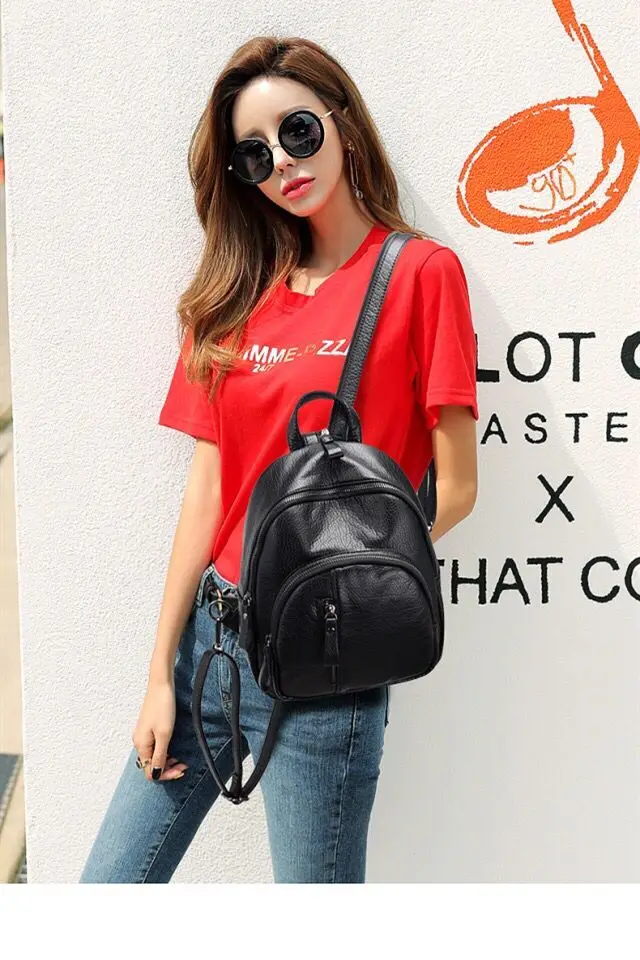 Backpack Women PU Leather BackPack For Teenage Girls Kids Multi-Function Small Bagpack Female Ladies Phone Pouch Pack