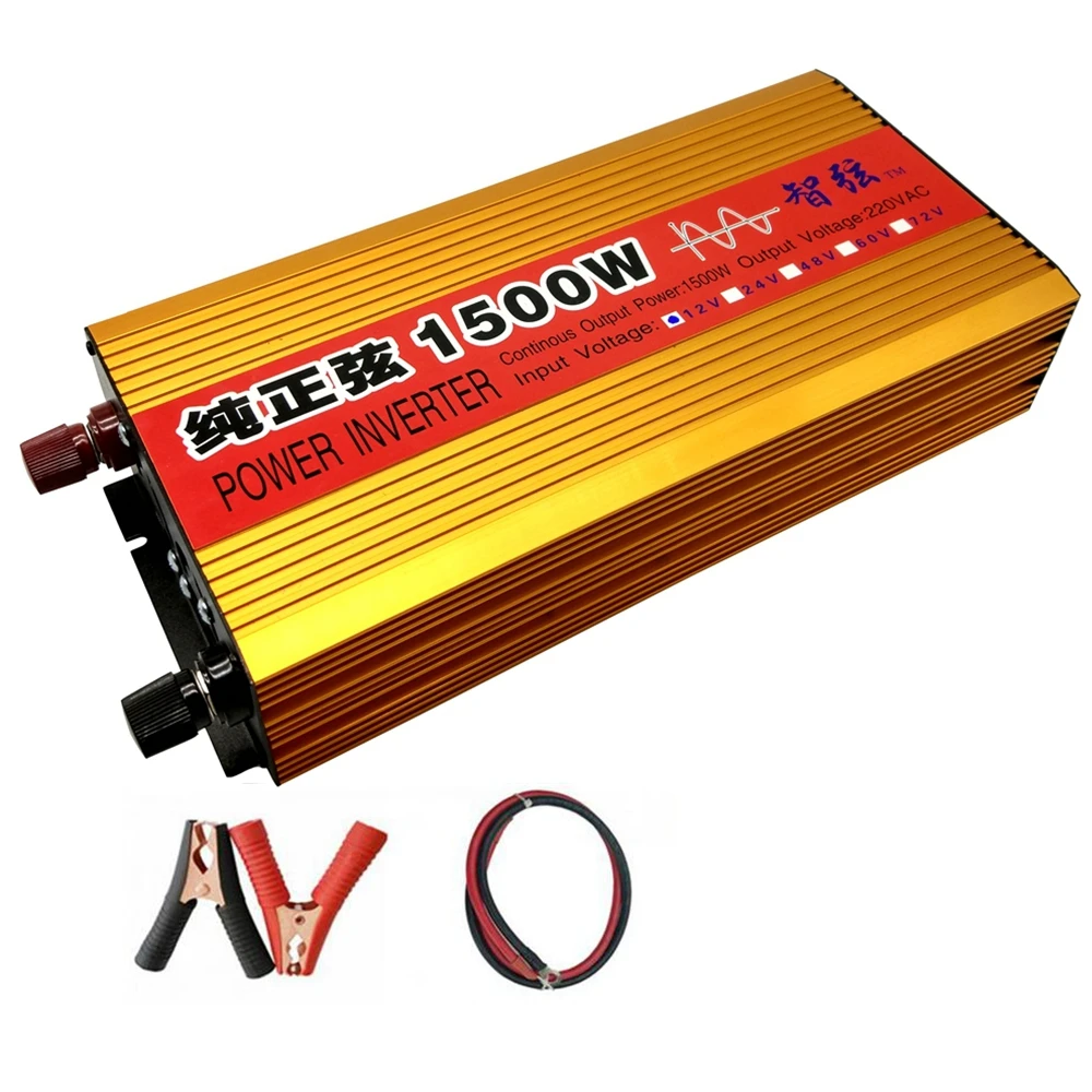 

Continuous Power 1500W Pure Sine Wave OFF Grid Inverter DC 12V/24V to AC 220V 50HZ Power Inverter Converter /Voltage Display