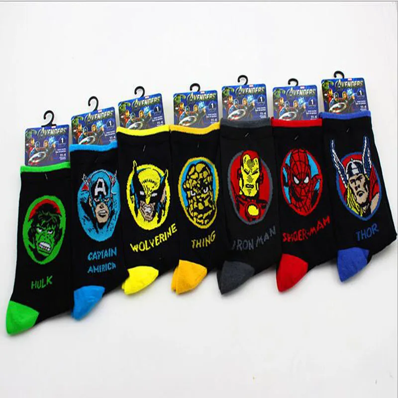 1 пара носков с суперменом модные милые носки Avenger Union мужские цветные носки с супергероями Носки с рисунком Человека-паука, Халка