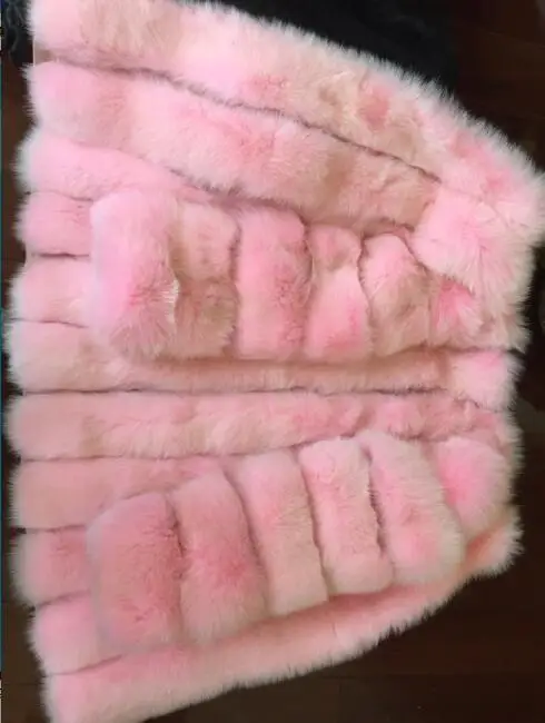 Новое поступление, теплое Женское пальто из натурального Лисьего меха, полосатая верхняя одежда с круглым вырезом, утолщенное Женское зимнее пальто, розничная/, зимняя куртка - Цвет: light pink