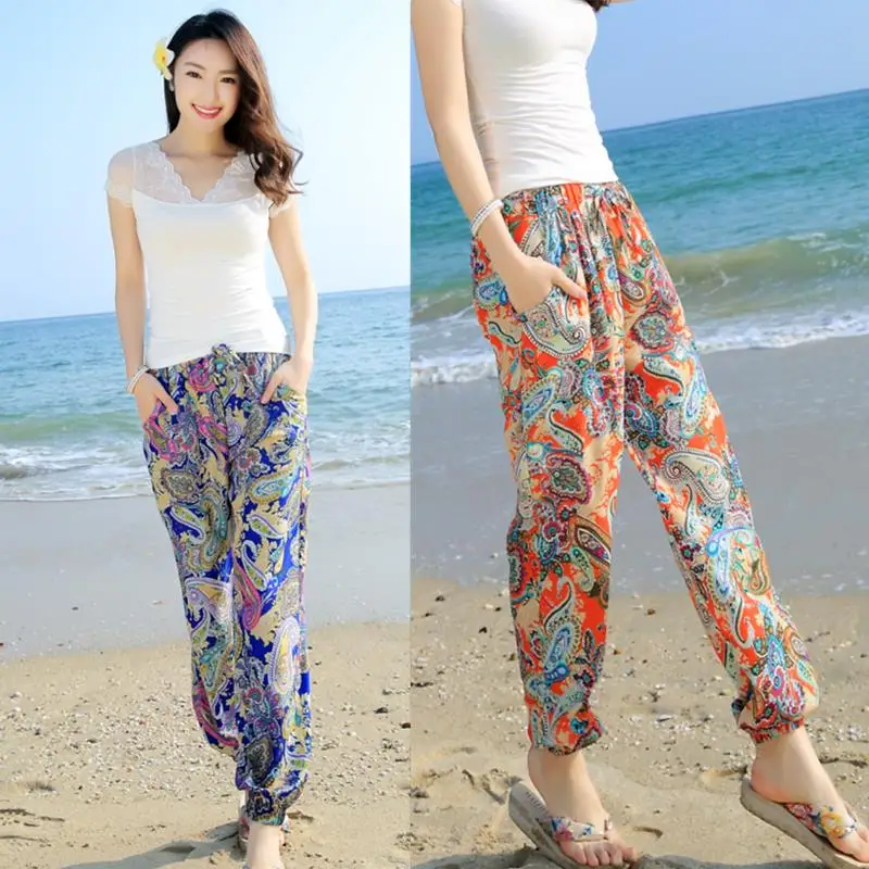 Summer thin print beach pants women 2017 new spring trousers national trend female loose casual pants