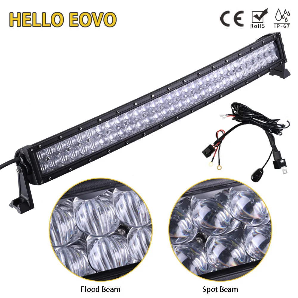 

HELLO EOVO 5D 32 inch Curved LED Bar LED Light Bar for Driving Offroad Boat Car Tractor Truck 4x4 SUV ATV with Switch Wiring Kit