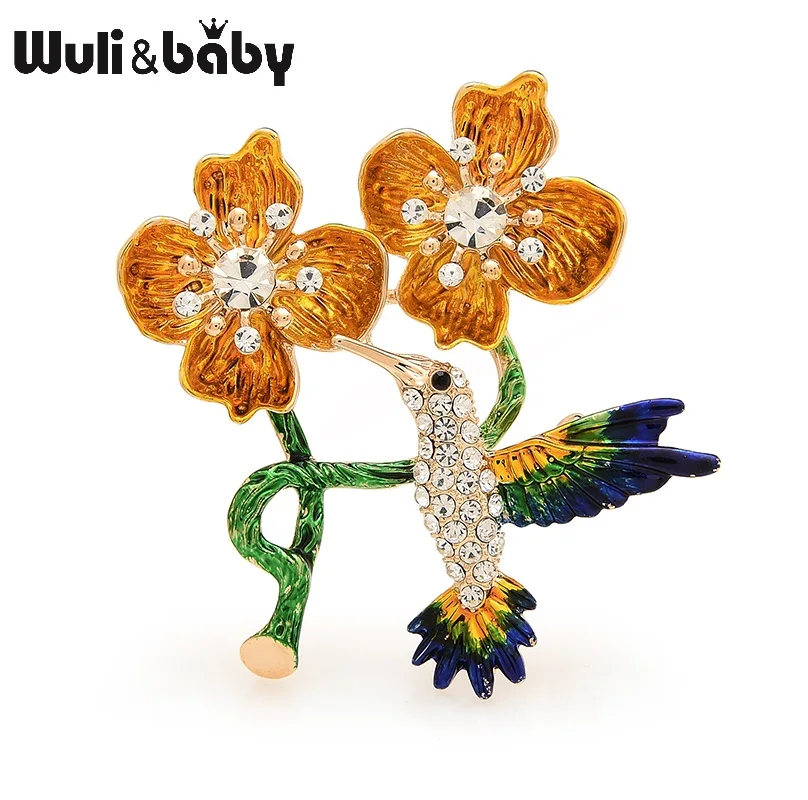 

Wuli&baby Vintage Gold Black Flower Rhinestone Bird Brooches Alloy Animal Enamel Brooch Pins For Women And Men Christmas Gifts