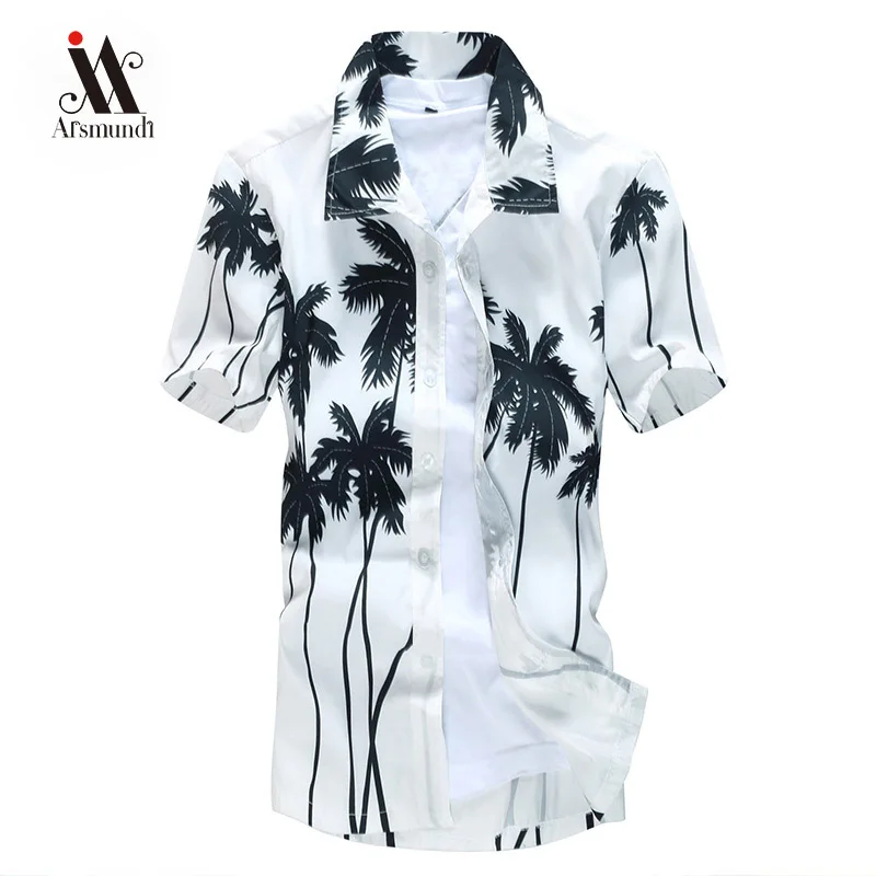 

2019 new Mens Hawaiian Shirt Male Casual Printed Beach Shirts Short Sleeve brand clothing Free Shipping Asian Size 3XL