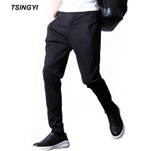 Tsingyi модные весенние однотонные черные мужские брюки повседневные Стрейчевые узкие брюки легкие прямые Hombre мужские компрессионные брюки