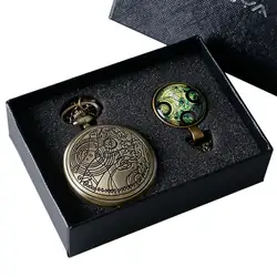 YISUYA Ретро бронзовые кварцевые карманные часы Доктор Кто ожерелье, подвеска, стимпанк подарочный набор