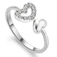 Xiyanike 925 Sterling Zilveren Sieraden Aaa Open Dubbele Liefde Zirkoon Ringen Voor Party Vrouwen Verstelbare Ring Anillos Bague VRS2125
