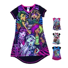 Летнее короткое платье с короткими рукавами платье для маленьких девочек герои мультфильмов Монстер Хай платья для девочек платья принцессы одежда для девочек детская одежда