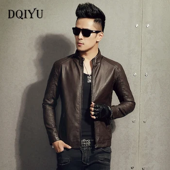 

2018 New Fashion Motorcycle Leather Jacket Men Stand Casual PU Leather Jackets Coats Black Red jaqueta de couro masculina