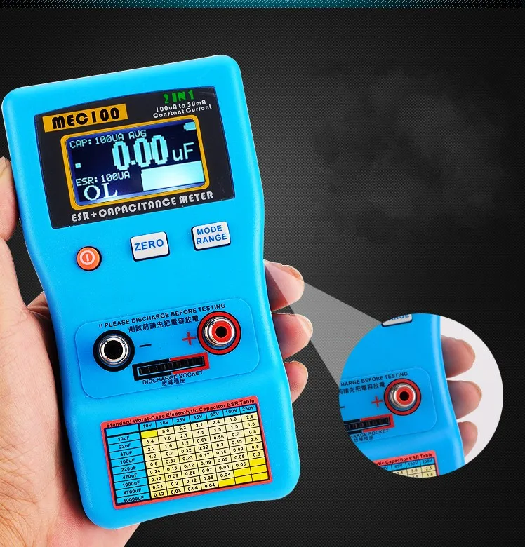 MEC 100 digital display automatic range electrolytic capacitor ESR