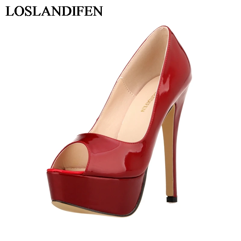 

Womens Pumps Patent Leather Platform Stiletto Red Black High Heels Peep Toe Sexy Party Shoes Customize Color Shoes NLK-B0002