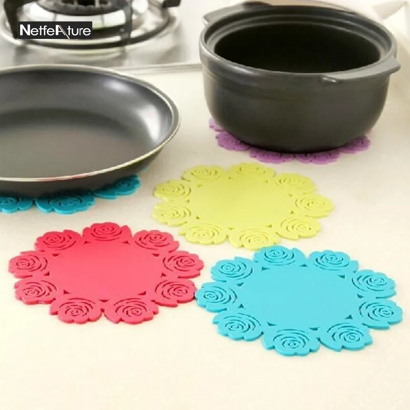 

1PCS Rose Round 20cm/16cm Silicone Pot Pad Non Slip Heat Resistant Hot Pads Multipurpose Pot Holder Coaster Cushion Placemat