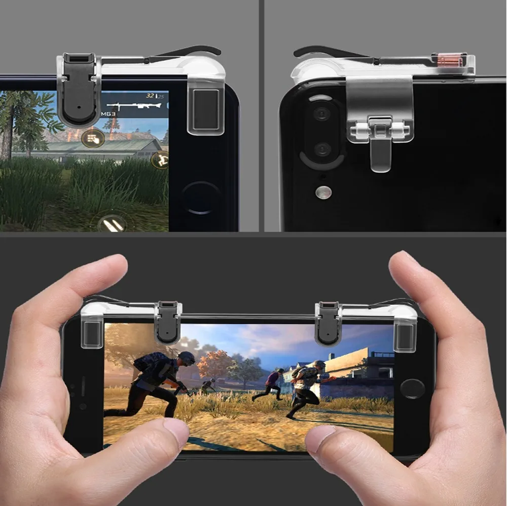 MASiKEN 1Pair PUBG Mobile Game Fire Button Aim Key Smart phone Gaming Trigger L1 R1 Shooter Controller Transparent V3.0