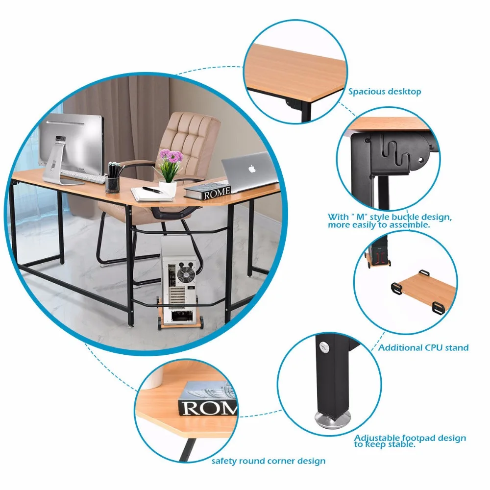 Goplus L-Shaped Corner Computer Desk PC Latop Study Table Modern Workstation Home Office Desk Commercial Furniture HW56370 Goplus L-Shaped Corner Computer Desk PC Latop Study Table Modern Workstation Home Office Desk Commercial Furniture HW56370