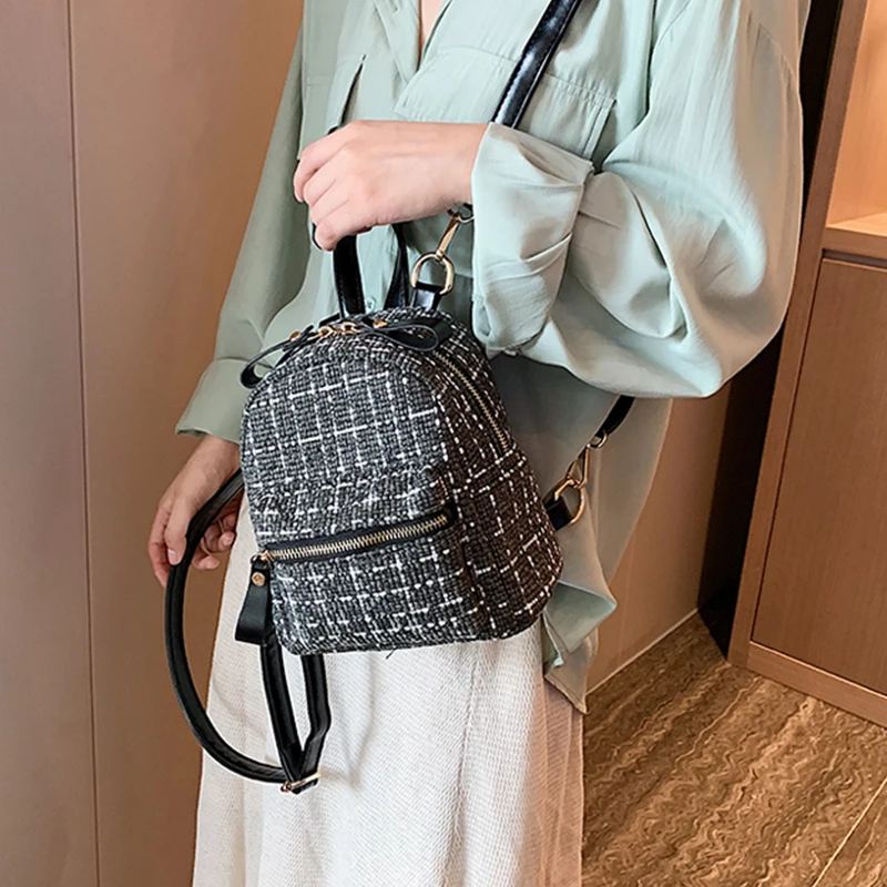 

Women Wool Backpack Mini Soft Touch Multi-Function Small Backpack Female Ladies Shoulder Bag Girl Purse