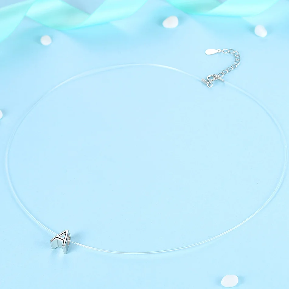 ELESHE New 925 Sterling Silver Letter A Necklace& Pendant Transparent Invisible Chain Necklaces for Women Jewelry Alfabet Gift