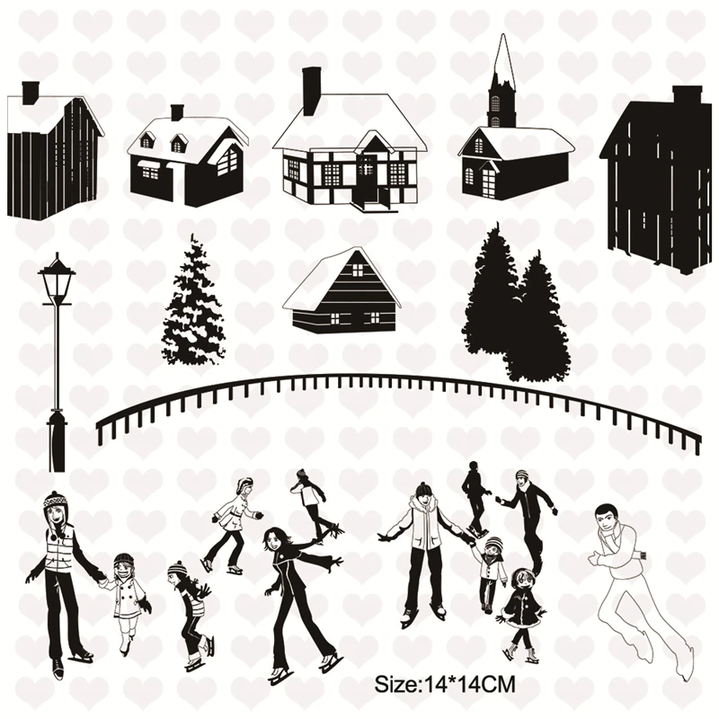 

InLoveArts Merry Christmas Clear Stamp Metal Dies Cutting for Scrapbooking Album Skating Village Stamp Die Cuts for Card Making