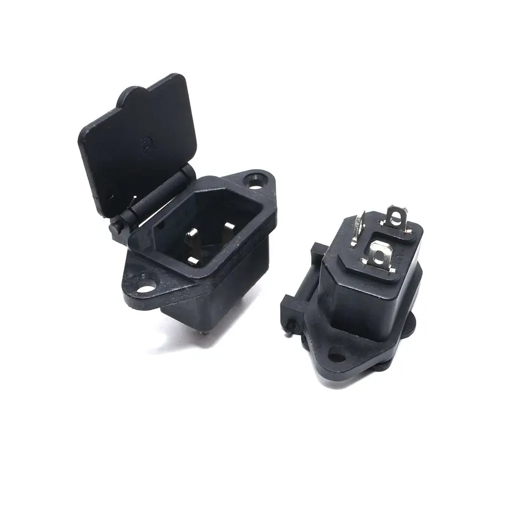 10pcs AC 250V 10A 3-Pin IEC320 C14 Inlet Plug Power Socket Black + Cover
